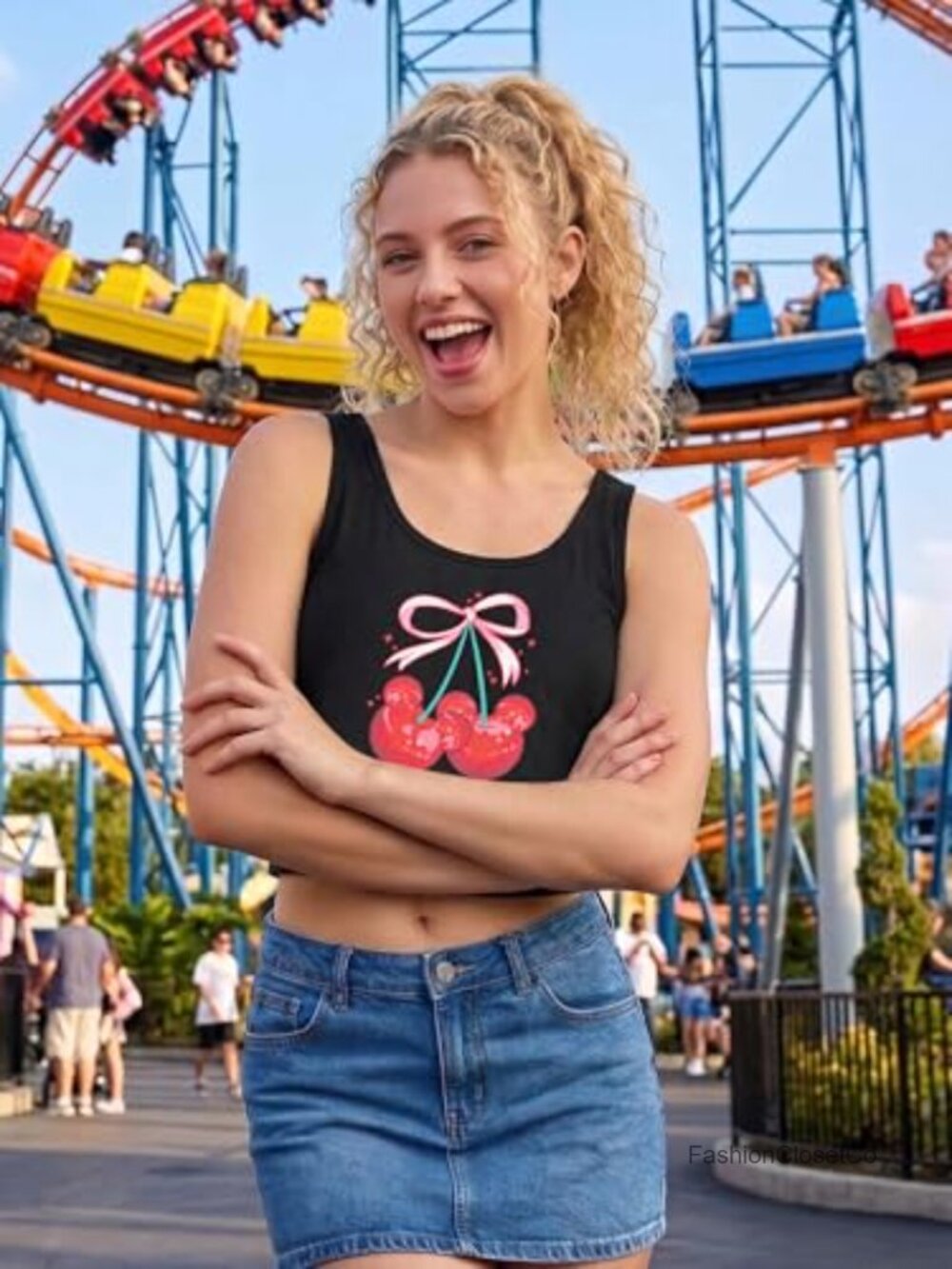 Cherry Graphic Sleeveless Tank Top Ribbed Cropped Tee Y2k Summer Vacation Top - Picture 3 of 7